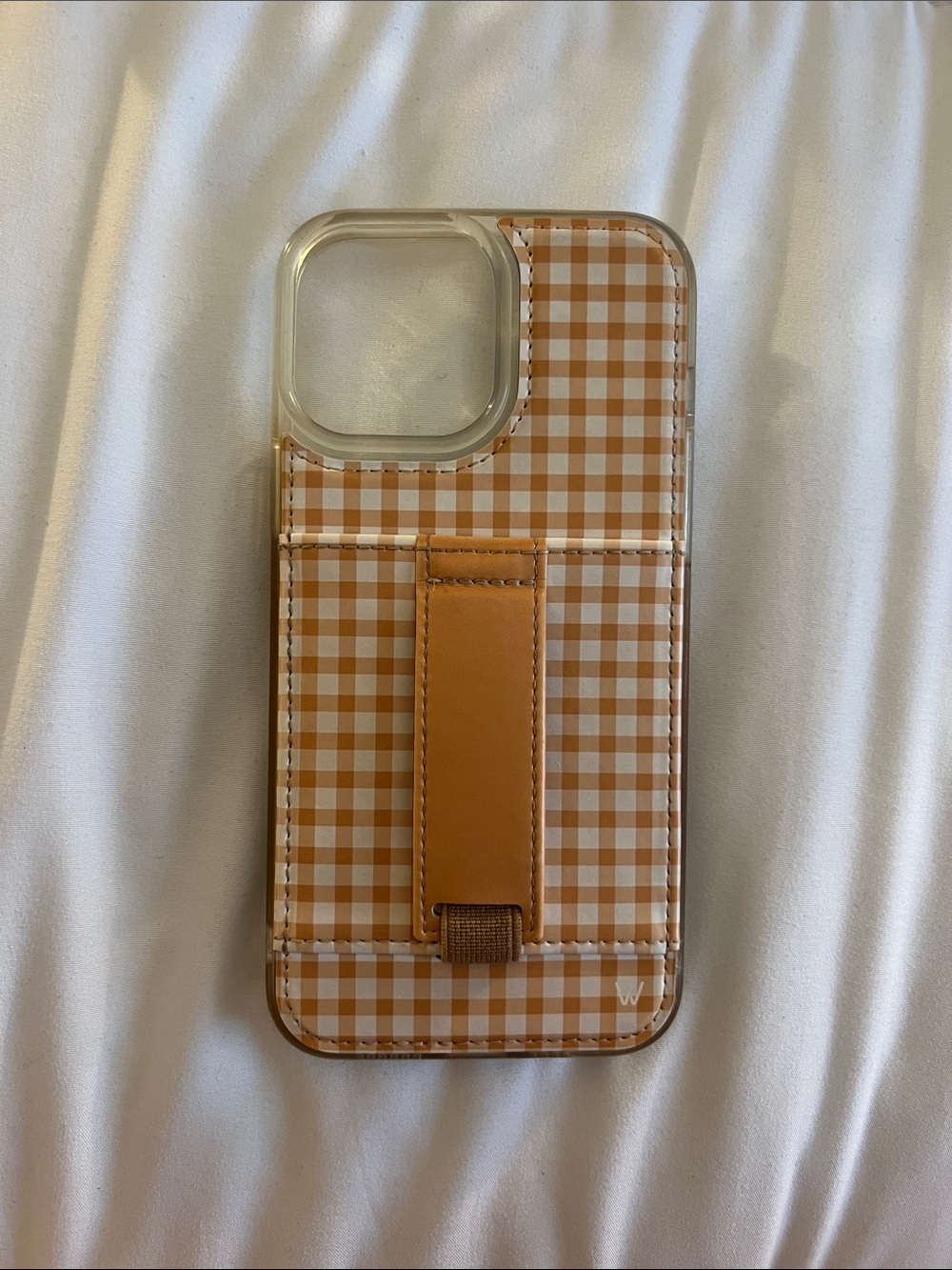 Gingham Check Tan Phone Case with Hand Strap